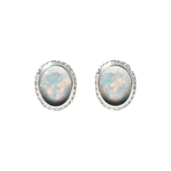 Silver Opalite Sun Ice Oval Stud Earrings