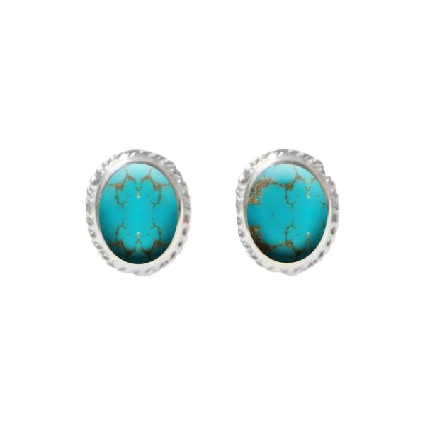 Silver Turquoise Oval Stud Earrings