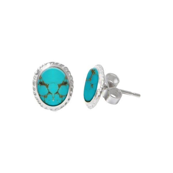 Silver Turquoise Oval Stud Earrings