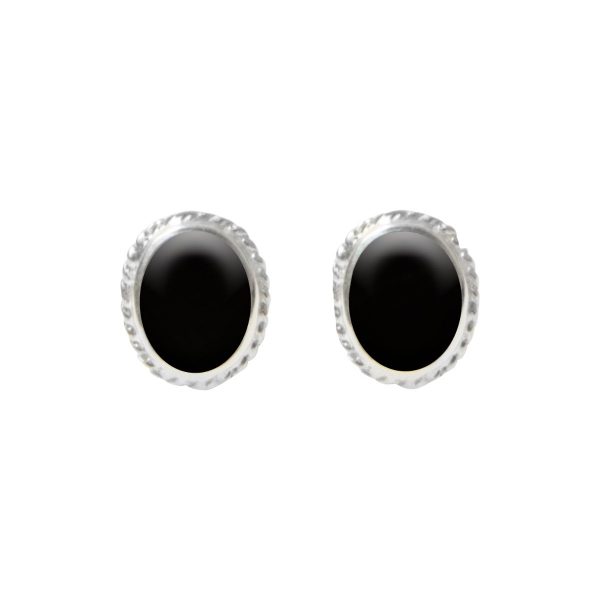 Silver Whitby Jet Oval Stud Earrings