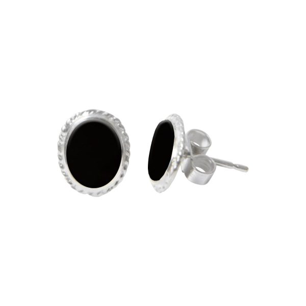 White Gold Whitby Jet Oval Stud Earrings