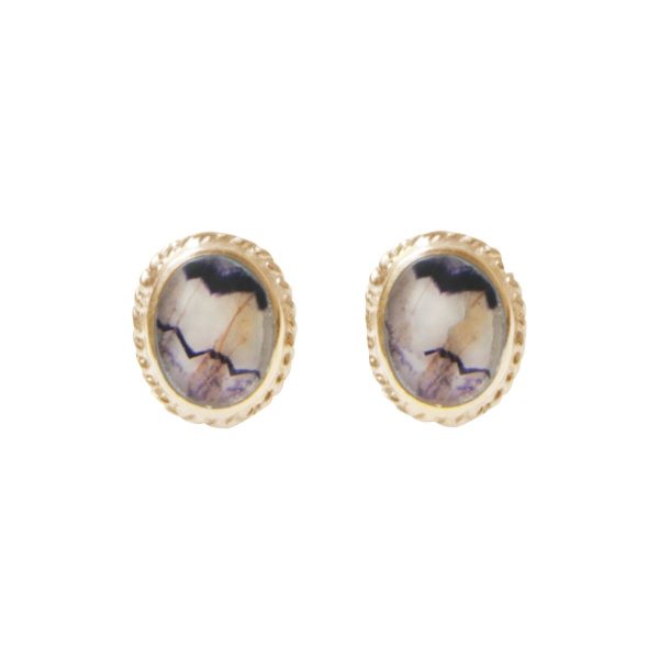 Gold Blue John Oval Stud Earrings