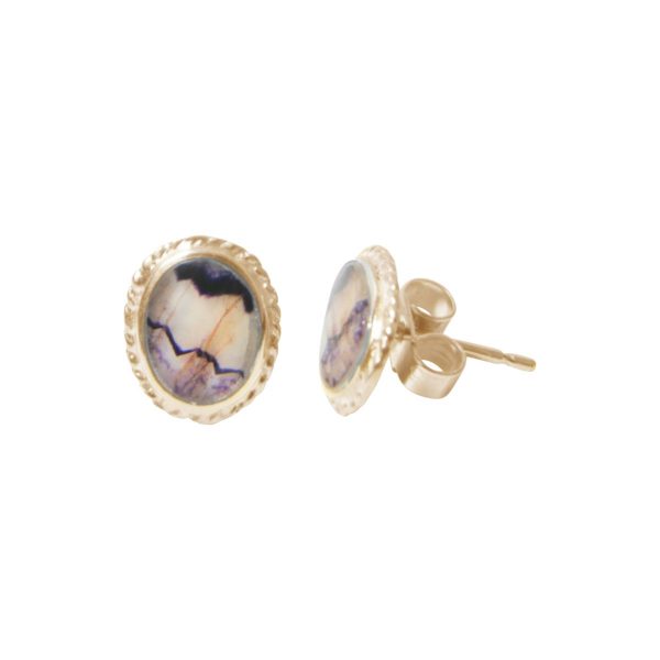 Gold Blue Goldstone Oval Stud Earrings