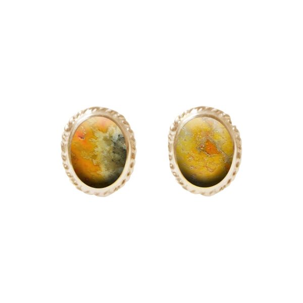 Gold Bumblebee Jasper Oval Stud Earrings