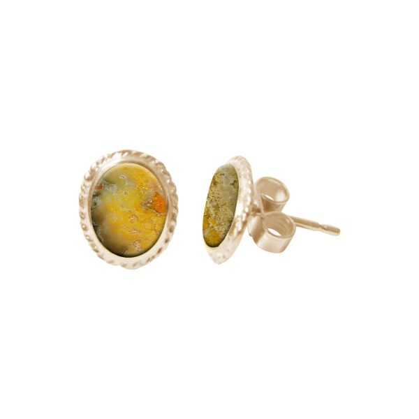 Gold Bumblebee Jasper Oval Stud Earrings