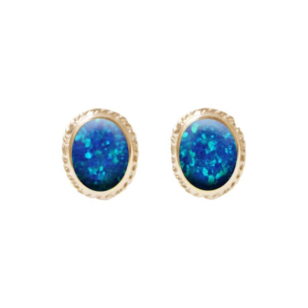 Gold Opalite Cobalt Blue Oval Stud Earrings