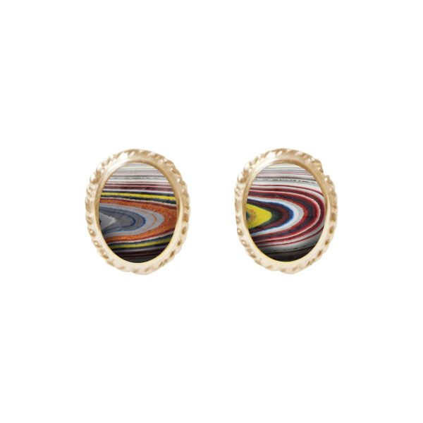 Gold Fordite Oval Stud Earrings