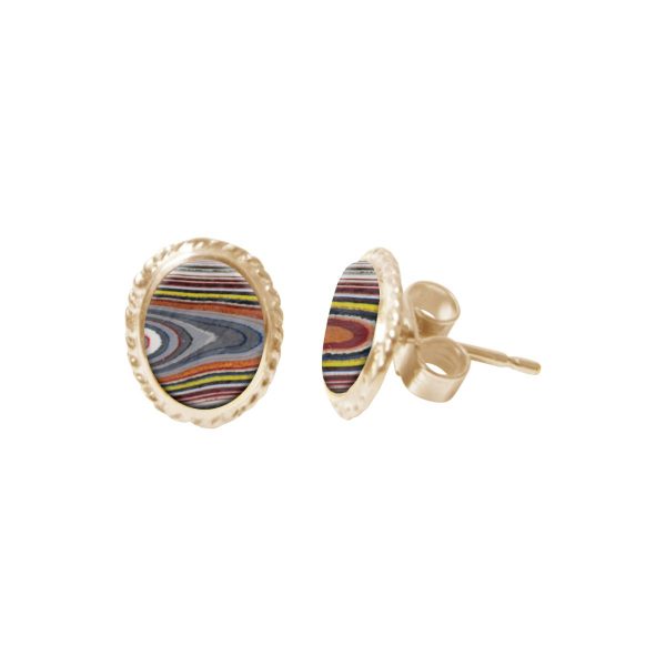 Gold Fordite Oval Stud Earrings