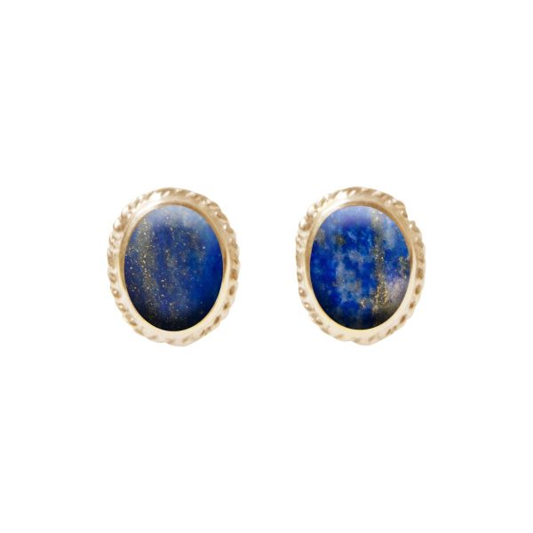 Gold Lapis Oval Stud Earrings