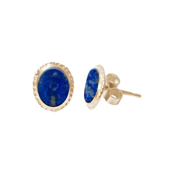 Gold Lapis Oval Stud Earrings