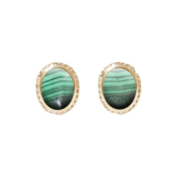 Gold Malachite Oval Stud Earrings