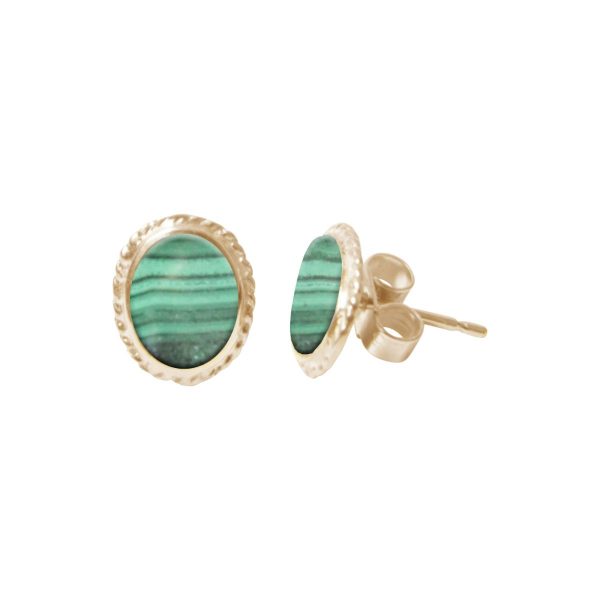 Gold Malachite Oval Stud Earrings