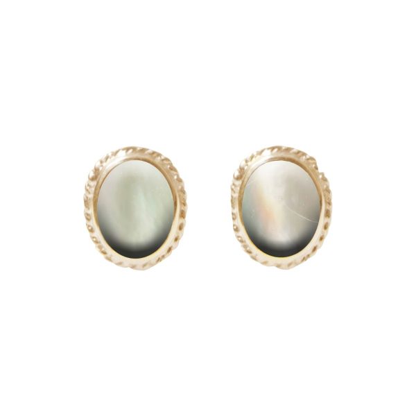 Gold Mother of Pearl Oval Stud Earrings