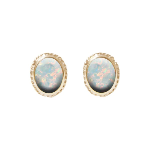 Gold Opalite Sun Ice Oval Stud Earrings