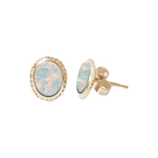 Gold Opalite Sun Ice Oval Stud Earrings