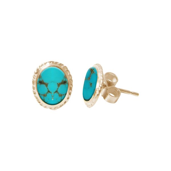 Gold Turquoise Oval Stud Earrings