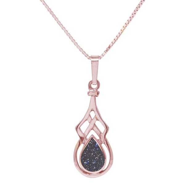 Rose Gold Blue Goldstone Celtic Pendant