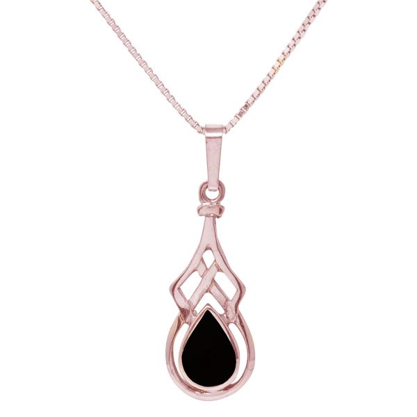 Rose Gold Whitby Jet Celtic Pendant