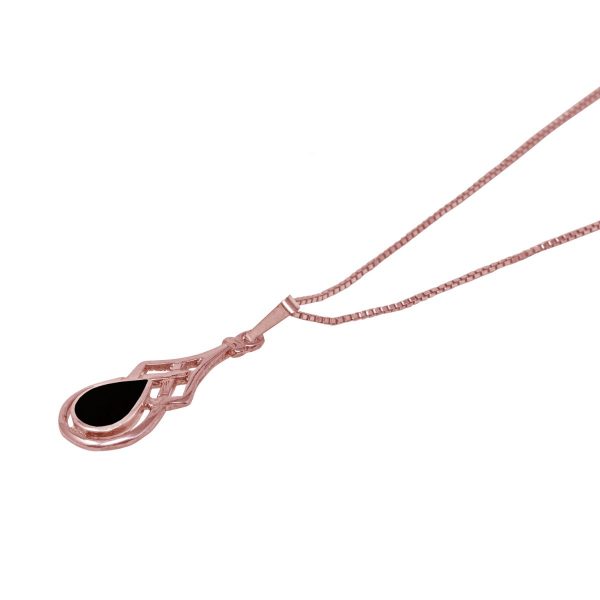 Rose Gold Whitby Jet Celtic Pendant