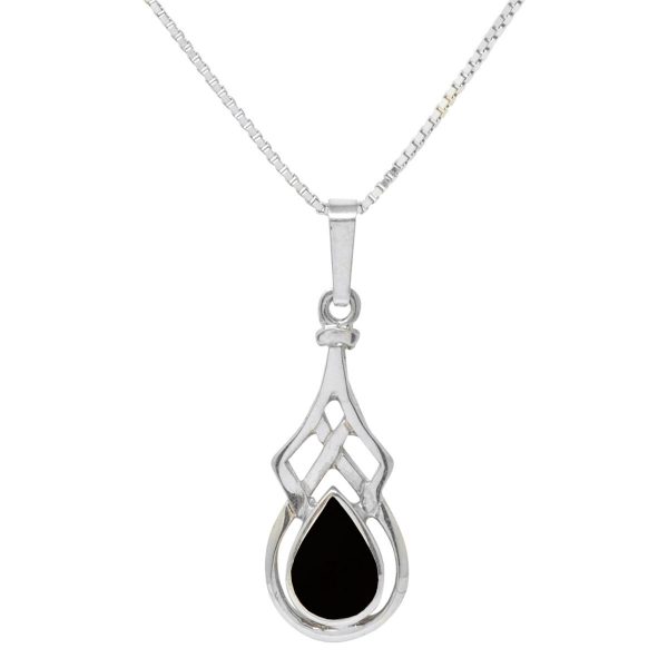 Silver Whitby Jet Celtic Pendant