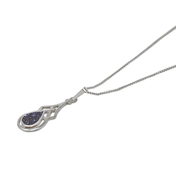 White Gold Blue Goldstone Celtic Pendant