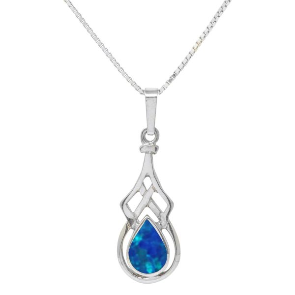 White Gold Opalite Cobalt Blue Celtic Pendant