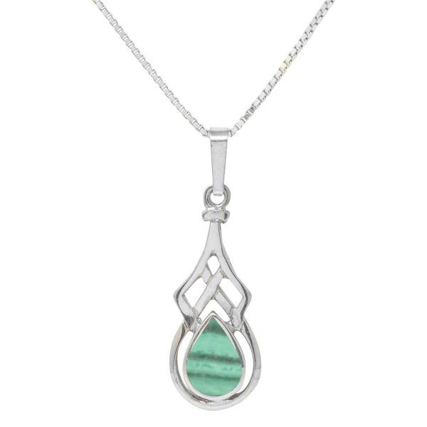 White Gold Malachite Celtic Pendant