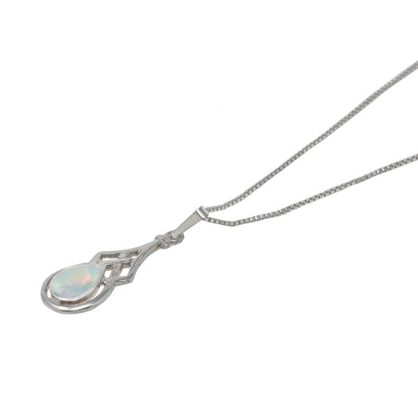 White Gold Opalite Sun Ice Celtic Pendant