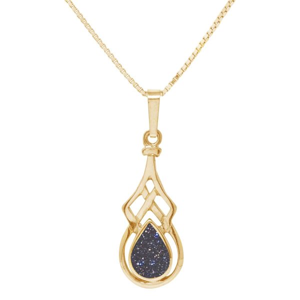 Yellow Gold Blue Goldstone Celtic Pendant