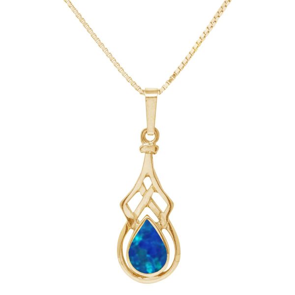 Yellow gold Cobalt Blue Opalite Celtic Pendant