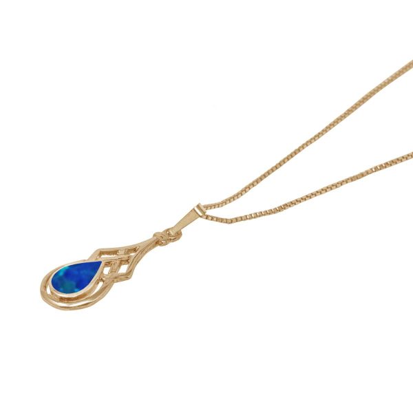 Yellow Gold Cobalt Blue Opalite Celtic Pendant