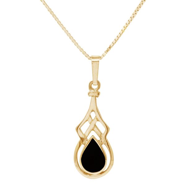 Yellow Gold Whitby Jet Celtic Pendant