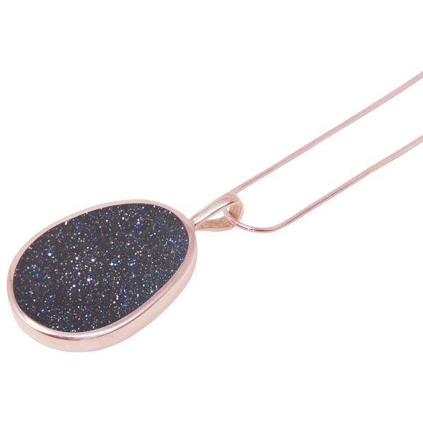 Rose Gold Blue Goldstone Oval Pendant