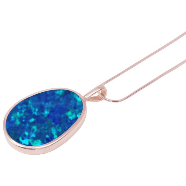 Rose Gold Opalite Cobalt Blue Oval Pendant