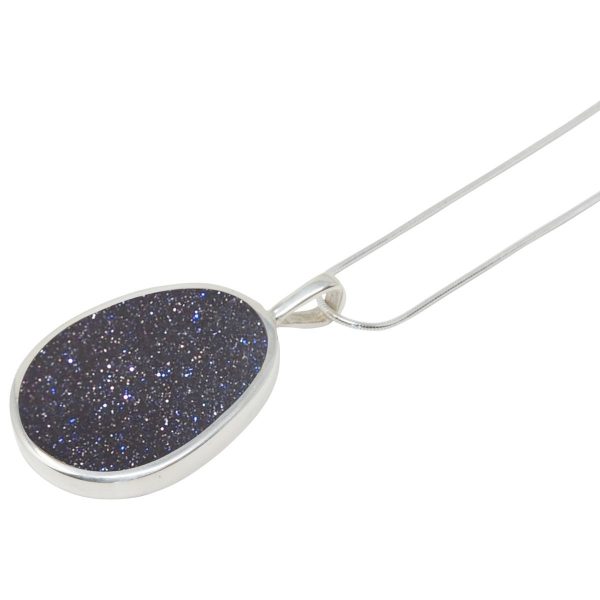 Silver Blue Goldstone Oval Pendant