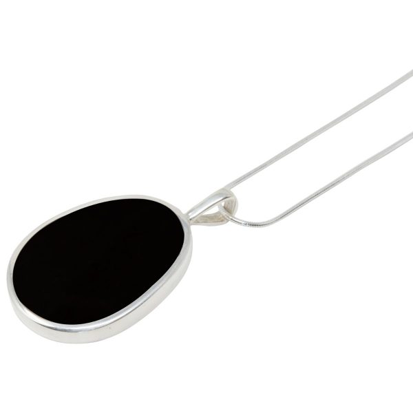 Silver Whitby Jet Oval Pendant