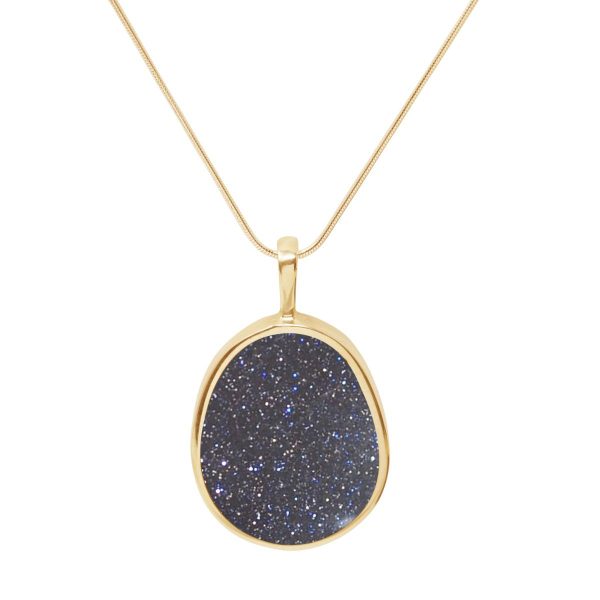 Yellow Gold Blue Goldstone Pendant