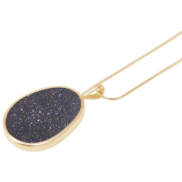 Yellow Gold Blue Goldstone Oval Pendant