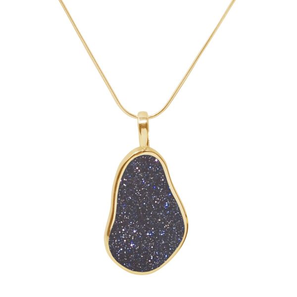 Yellow Gold Blue Goldstone Pendant