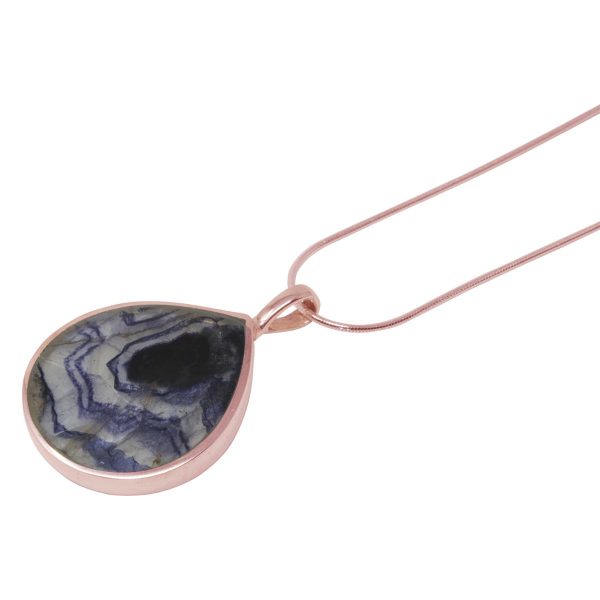 Rose Gold Blue John Teardrop Shaped Pendant