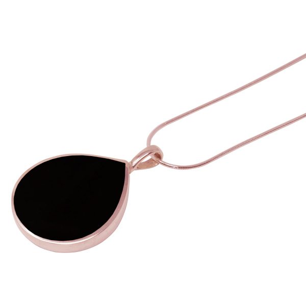 Rose Gold Whitby Jet Teardrop Shaped Pendant