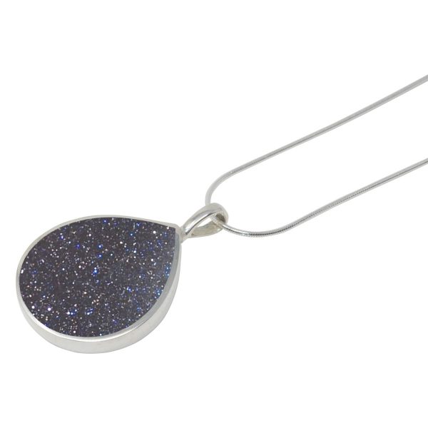 Silver Blue Goldstone Teardrop Shaped Pendant