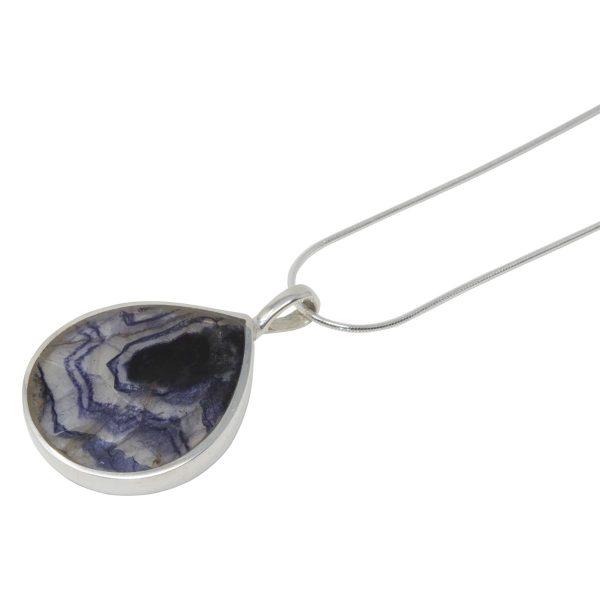 Silver Blue John Teardrop Shaped Pendant