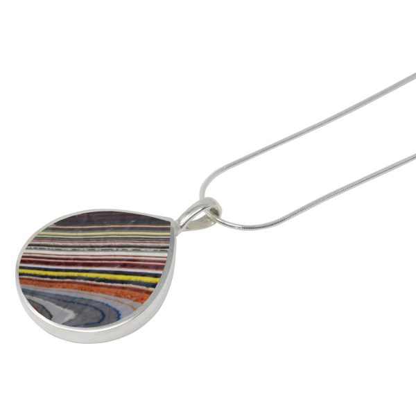 Silver Fordite Teardrop Shaped Pendant