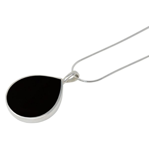 Silver Whitby Jet Teardrop Shaped Pendant