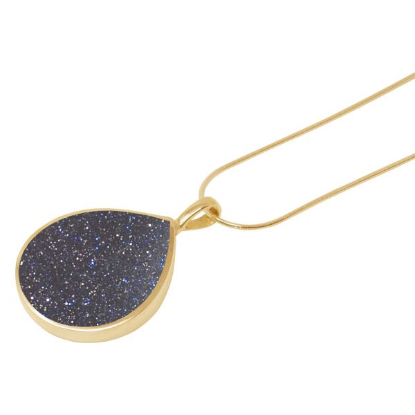 Yellow Gold Blue Goldstone Teardrop Shaped Pendant