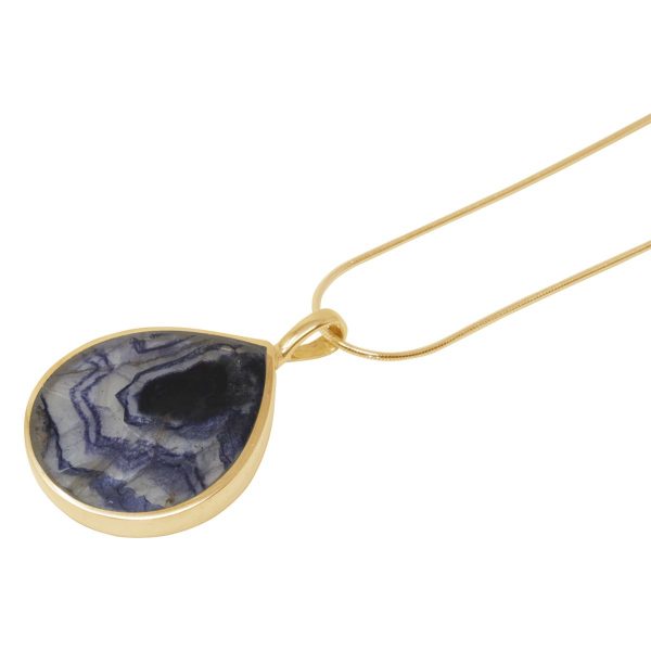 Yellow Gold Blue John Teardrop Shaped Pendant