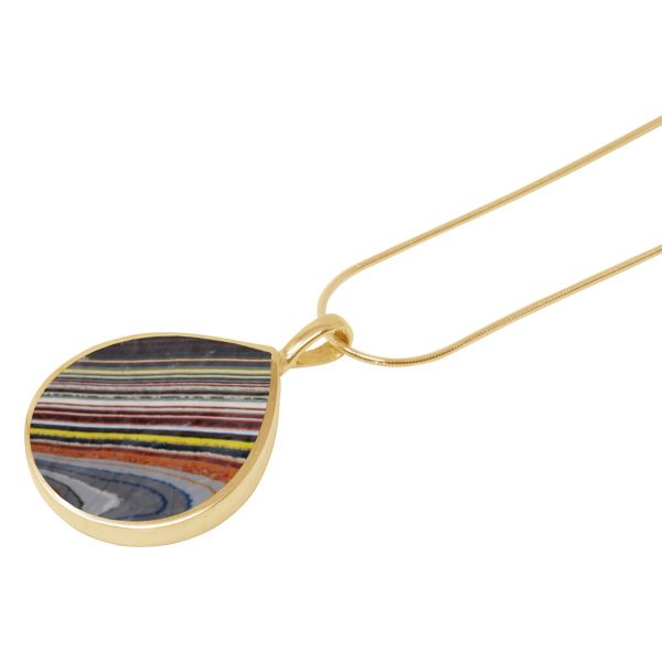 Yellow Gold Fordite Teardrop Shaped Pendant