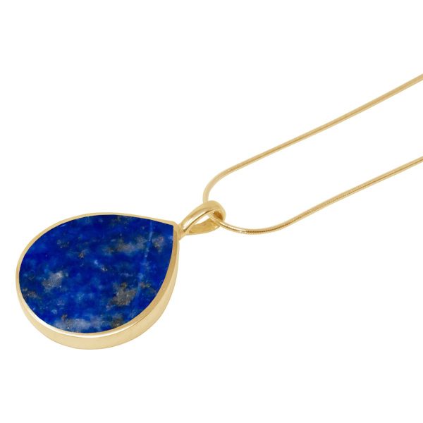 Yellow Gold Lapis Teardrop Shaped Pendant