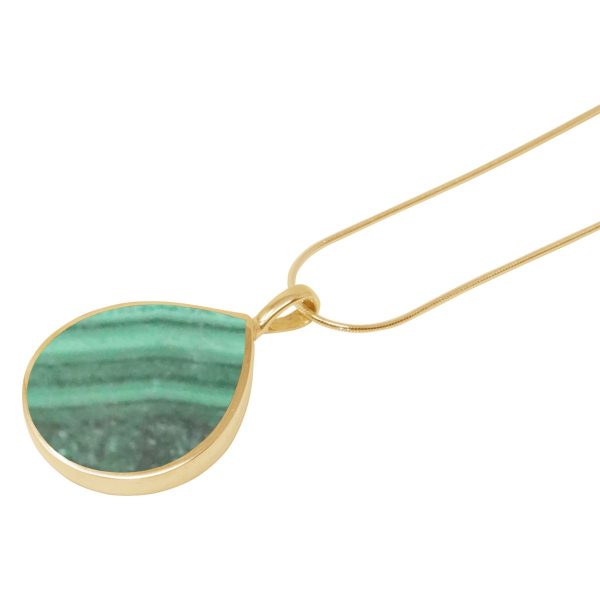 Yellow Gold Malachite Teardrop Shaped Pendant